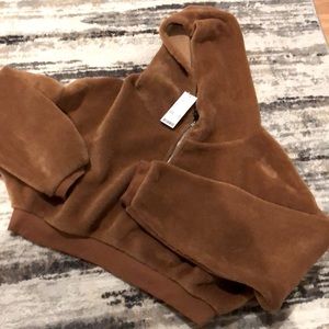 BDG Faux Fur Cropped 1/4 Zip Size L